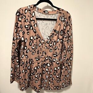 Leopard Print V-Neck Buttoned Women's Top